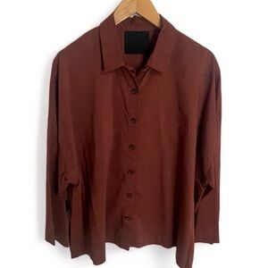 BLANQUE‎ Boxy Top Shacket size 1 M L XL Rust Brown Button Up Shirt Casual